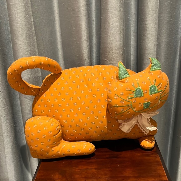 HOST PICK! Handmade Cat Plush Toy Orange Calico Fabric. Perfect fall decor. - Picture 3 of 11
